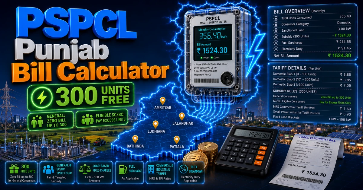 PSPCL Bill Calculator 2026 (Latest Updated)