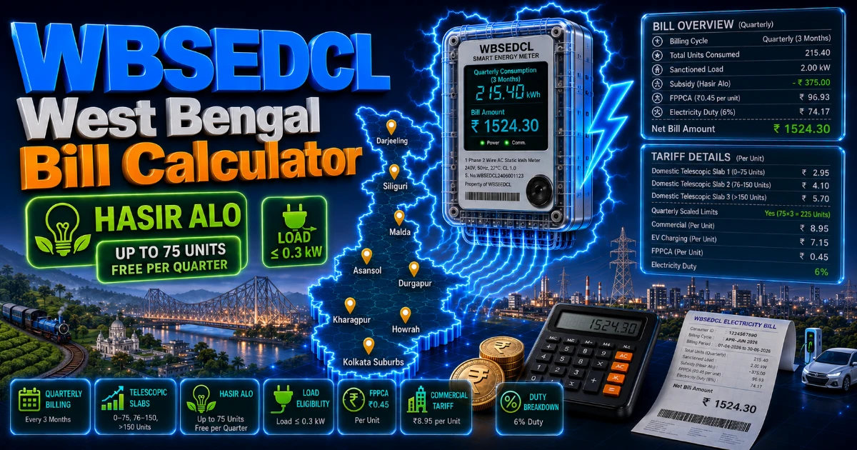 WBSEDCL Bill Calculator 2026 (Latest Updated)
